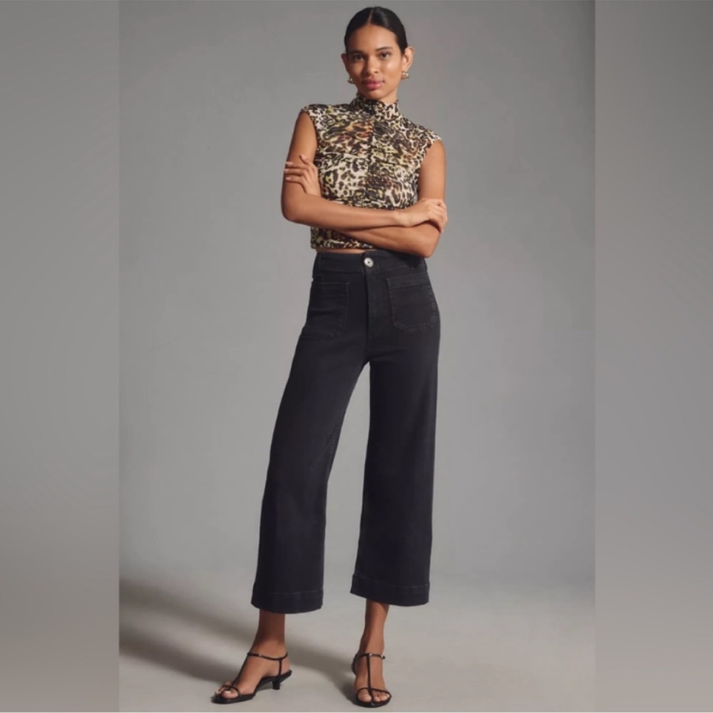 Anthropologie Pilcro Black “Skipper” Wide Leg High Waisted Crop Jeans Size 29